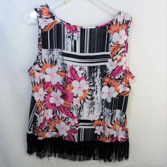 Zac & Rachel Floral Abstract Fringe Tank Top L - Picture 2 of 7